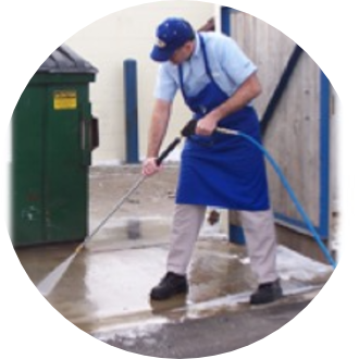 Power washer in use